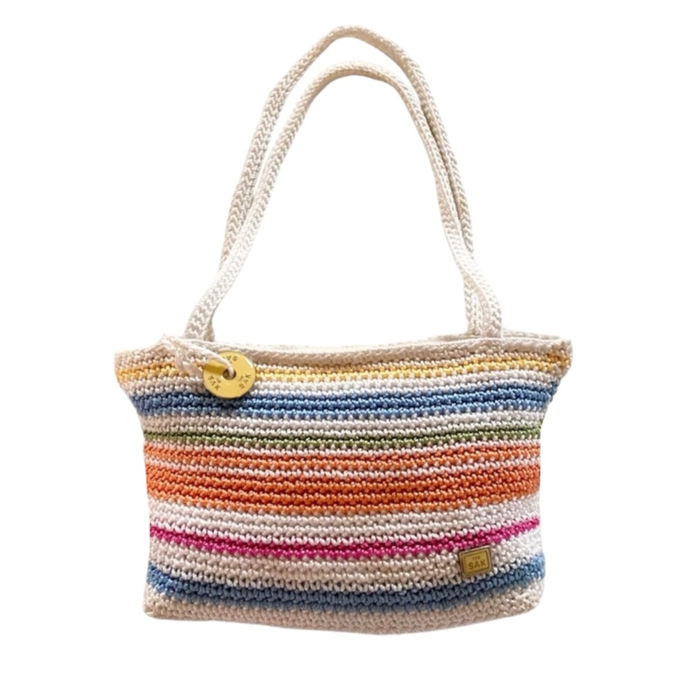 The Sak Crochet Mini Pastel Multi Colored Striped Hand Bag - classic mini